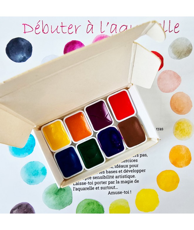 Kit "Débuter à l'aquarelle" 8 quart de godets